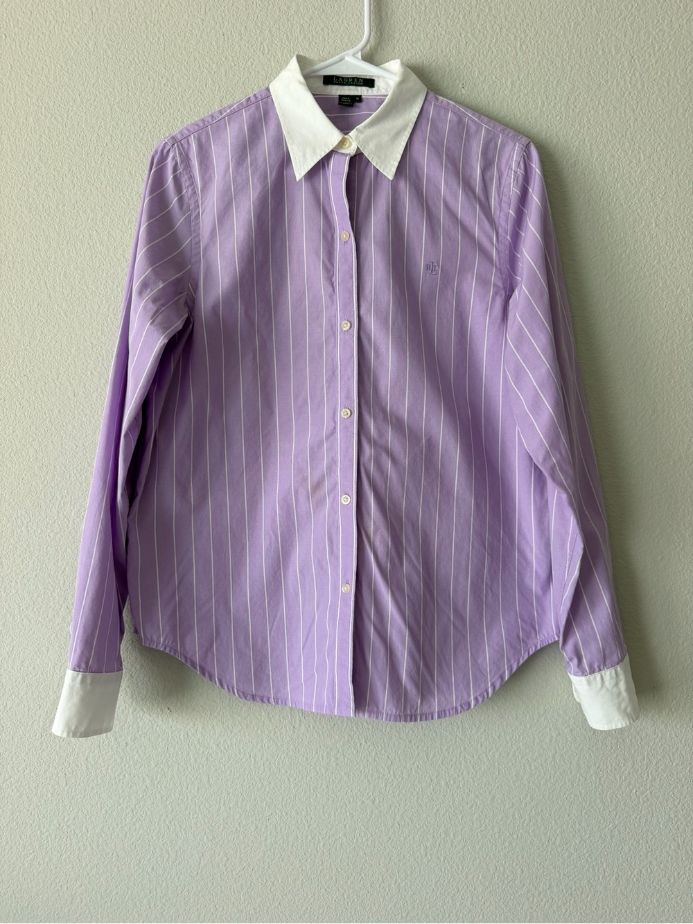 Lauren Ralph Lauren Contrast Collar Shirt M Lavender Pinstripe Vintage Button Up